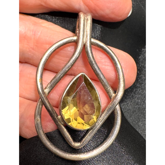 Yellow Citrine Sterling Silver Pendant Large Modernist 925 - Picture 2 of 7